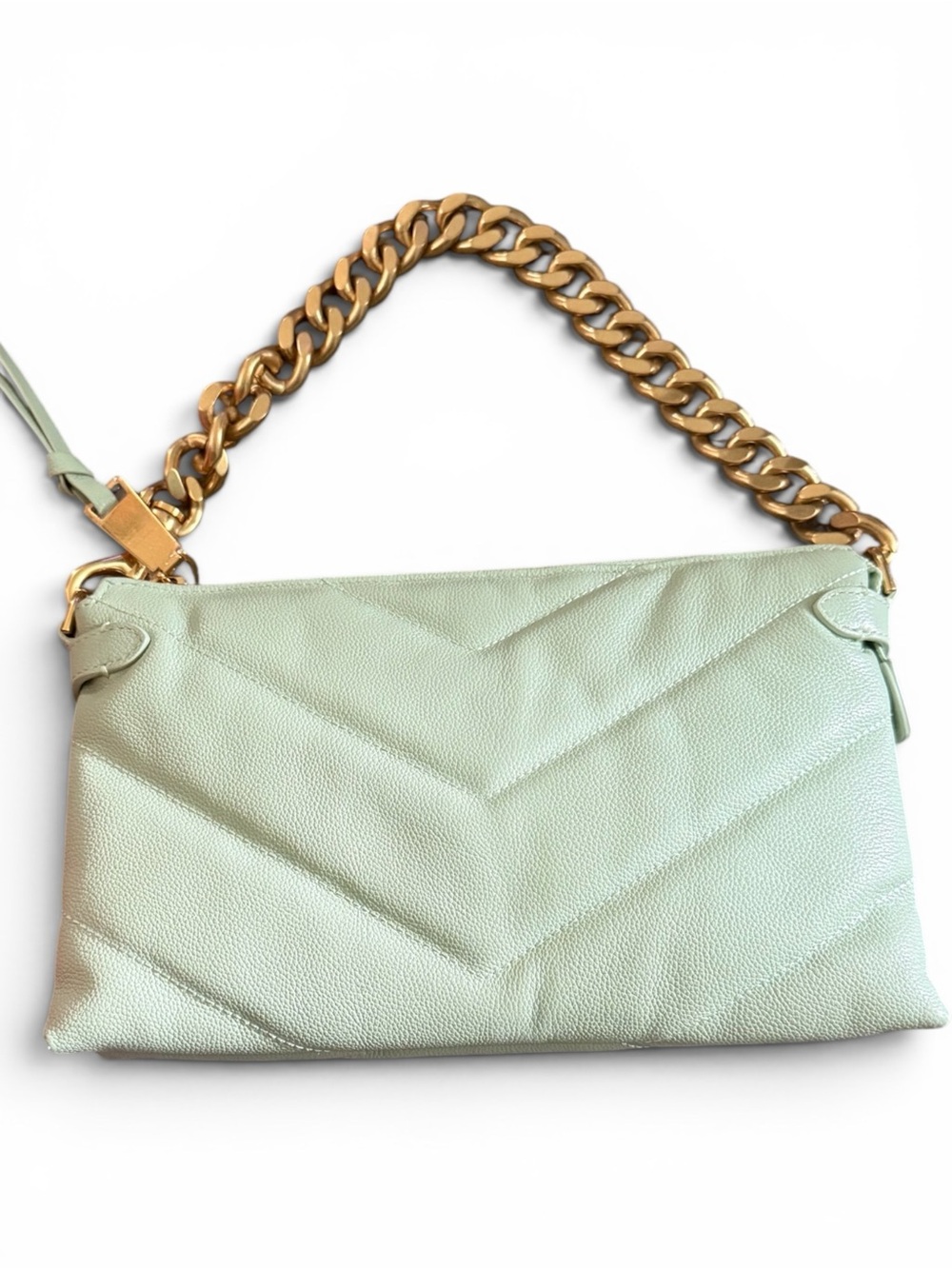 Rebecca Minkoff Edie Leather Shoulder crossbody Clutch with Gold Chain - Mint - Picture 3 of 7
